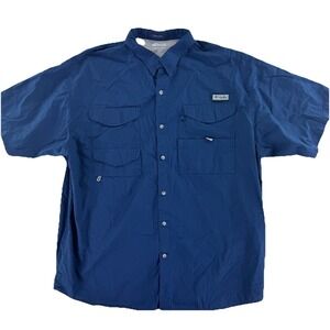 Columbia PFG Outdoors Vented Fishing Shirt Mens 3XT Blue Short Sleeve
